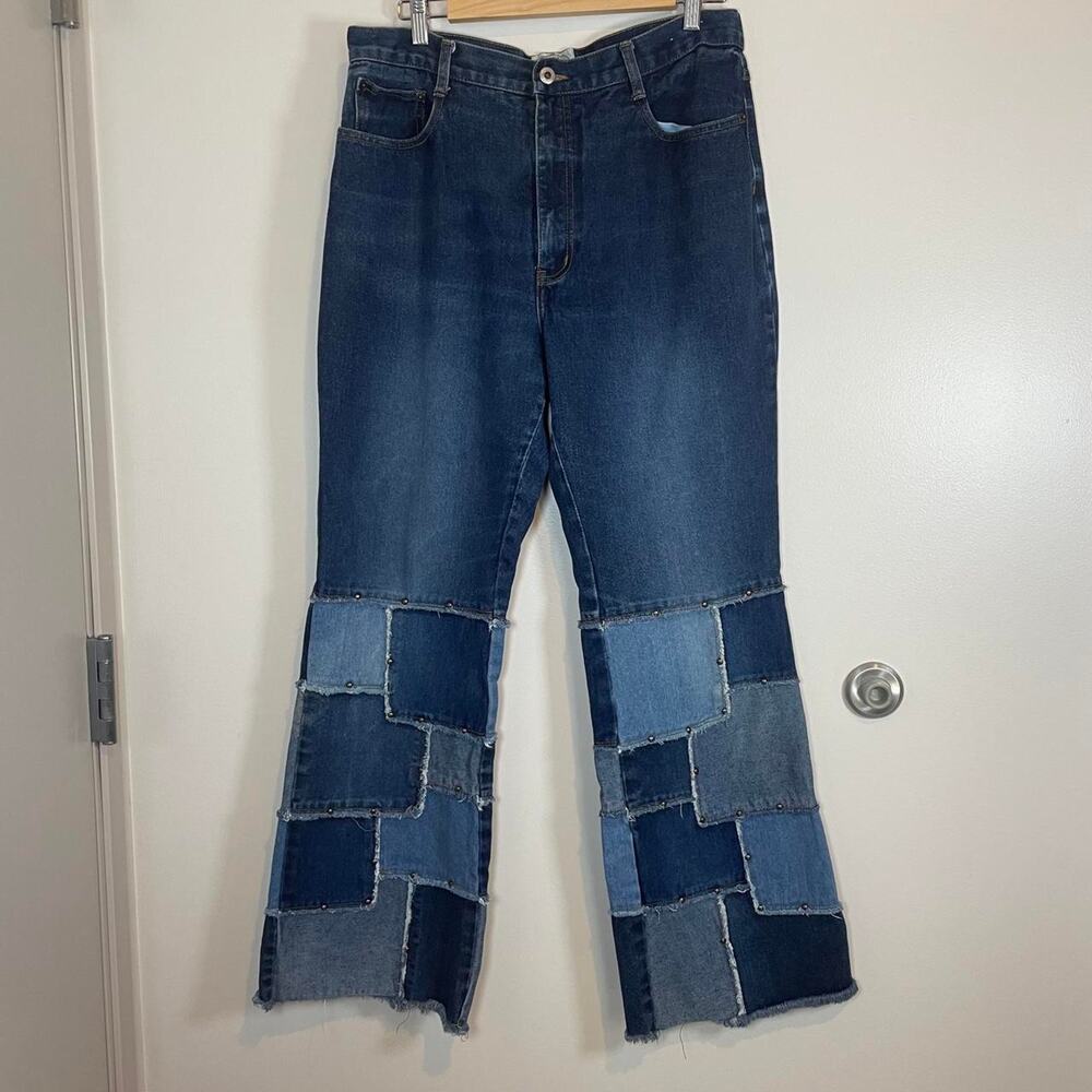 Carolina Blues Cotton Denim Patchwork High Rise Flare Size 16 Jeans